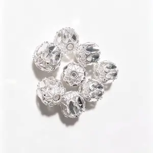 (NO.159) SILVER FRAME 6pcs 16mm Clear Crystal Marquise Rhinestone Filigree Round Beads  for Fashion Costume Jewelry, Keychains