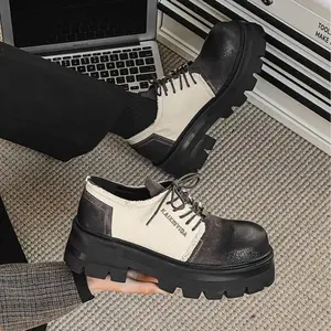 Big-Head Derbys Men's Beige×Black Two-Tone｜Chunky Lug Sole Commute & Daily Wear
