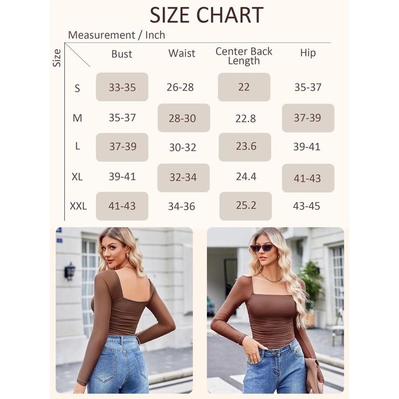 Women's Square Neck Mesh Long Sleeve Bodysuit Shirts Ruched Body Suit Sexy Sheer Tops Date Night Outfit Slim-Fitting Soft Stretchy Spandex Casual Chic Women's Square Neck Mesh Long Sleeve Bodysuit Shirts Ruched Body Suit Sexy Sheer Tops Date Night Outfit Slim-Fitting Soft Stretchy Spandex Casual Chic