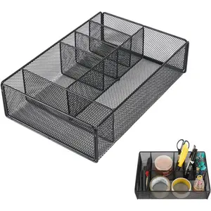 Paper Plate Organizer for Countertop,picnic caddy for plates and utensils, Cutlery Organizer with 6 Compartments,Suitable for Parties, Picnics, Camping, Black