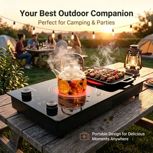 BAMUSEN Dual Burners Corded Electric Cooktop - Portable & Built-In, Sensor Touch Controls, 10 Power Levels, 9 Temperature Levels, 99-Minute Setting, Safety Lock, High & Low Voltage Warning, Over-Temperature Protection for Kitchen Use