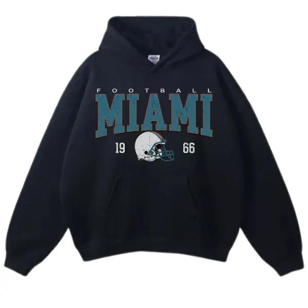Dolphin Apparel, MIAMI FOOTBALL TEAM HOODIE - Graphic Helmet Retro Hoodie, Hometown Pullover Retro 90s Sports Team, Helmet Football Hoodie, Miami Football Graphic Hoodie Unisex, Longsleeve Casual Cotton Hoodie Gift For Fans Women & Men Trendy