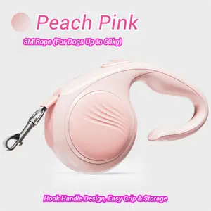 Angel Wings Retractable Leash Peach Pink 3M Rope for Dogs Up to 60kg Durable ABS Polyester Odor-Resistant Hook Handle Design dog birthday gift Dual
