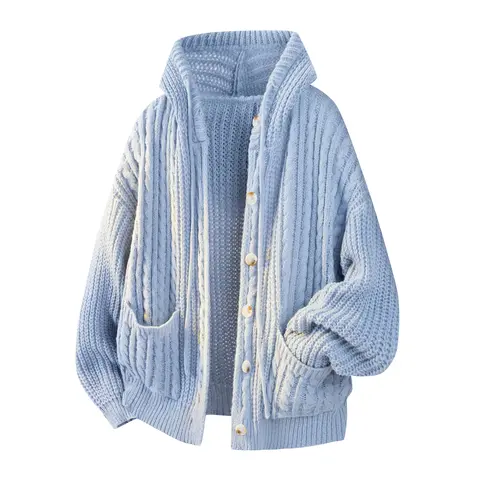 SAND SOUND Men's 100% Polyester Full Sleeve Knit Long Cardigan Hoodie Sweater - American Retro High Street Chic Knitwear, Foldable, Skin-Friendly, Breathable, Versatile Menswear Top for Party, Evening Wear