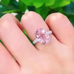 Women's Elegant Oval Pink Cubic Zirconia Single Stone Ring - Brass Base, Oval Engagement Rings, Luxury Artificial Gemstone Jewelry, Ideal Accessory for Gifting, Sizes US 6-10