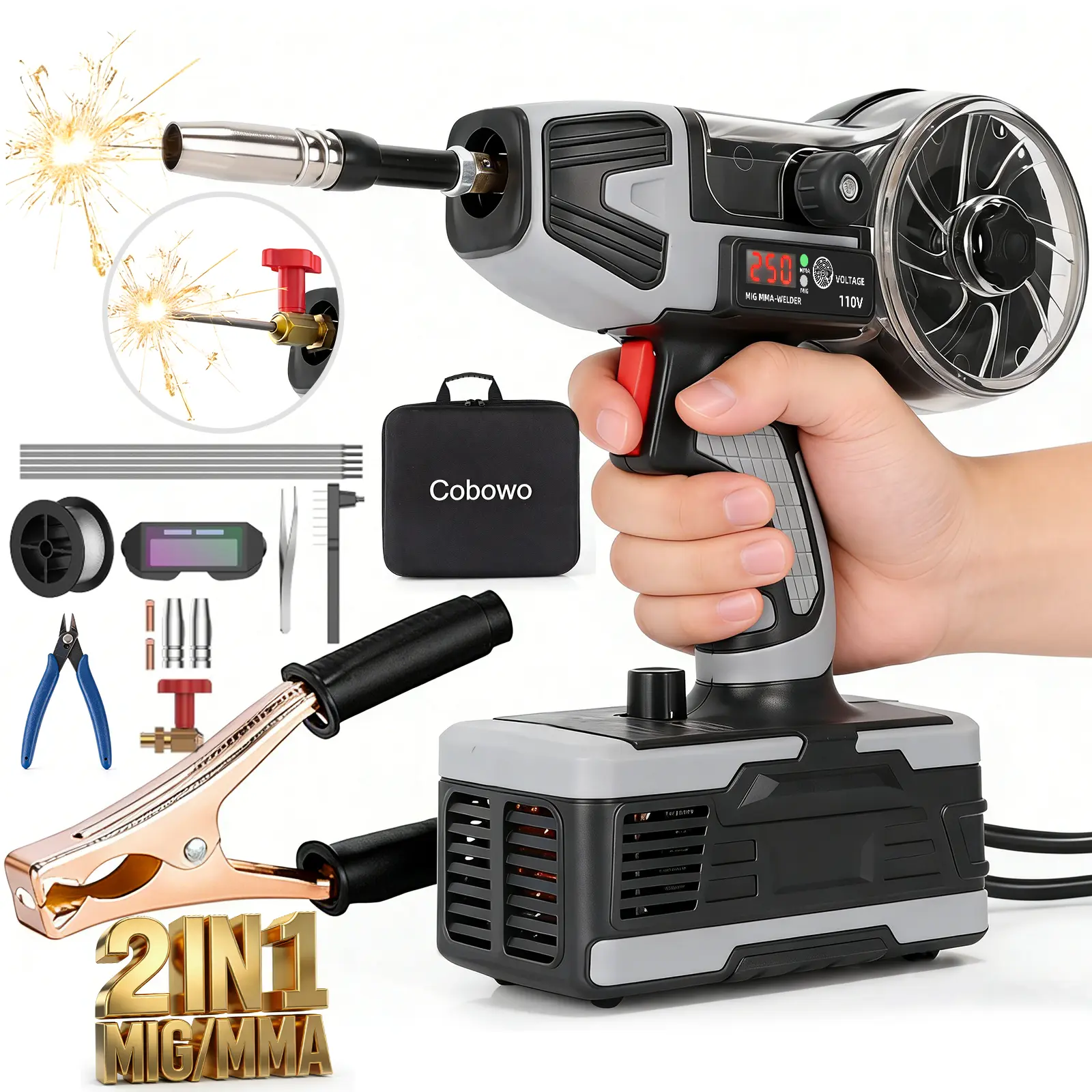 2 in 1 MIG and Stick Welder：MIG & MMA Welder 110V Flux Core IGBT Inverter Portable Gasless Wire Feed Welder for Flux .032"/.040",Inverter ARC Welder Gun for 3/32"-1/8" Rod