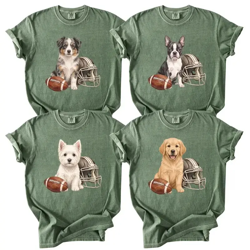 Comfort Colors Custom 50+ Dog Breeds Football Shirt, Personalized Puppy Bowl Champ Tee, Game Day T-Shirt for Dog Mom, Dog Dad, Vet Tech and Pet Lovers , Moss Color - ALhirt