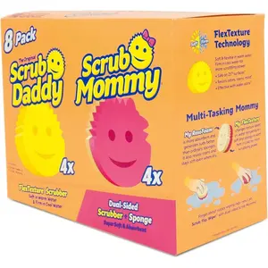 Scrub Daddy 8-Pack Cleaning Sponges - 4 Original & 4 Mommy Kitchen Sponges, Scratch-Free for Dishes, BPA-Free Polymer Foam, Stain & Odor Resistant, Multipurpose Home Care Supplies