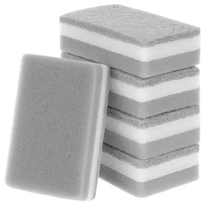 REGALWOVEN Sponges Household Kitchen 5 Pcs, Non-Scratch Scrub Dish Sponges, Dual Sided Cleaning Sponge for Bathroom 4.3"x2.8"x1.4" Grey