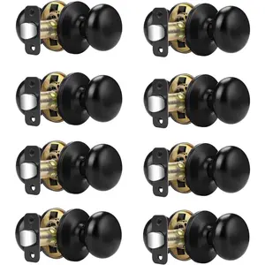 Passage Door Knobs Without Key Inside Black Closet Interior Keyless Door Knob No-Locking Door Handles 8 Pack