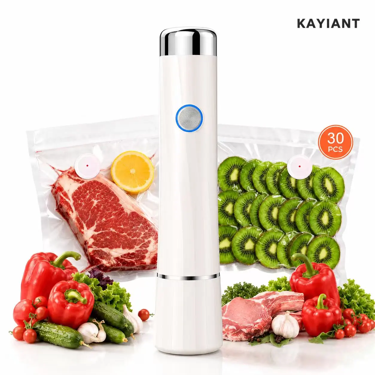 Food Vacuum Sealer w/ 30 Reusable Bags – Compact Handheld, 10X Longer Freshness