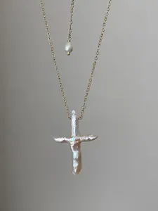 Freshwater Baroque Pearl Necklace l Dainty Cross Necklace l Minimalist Necklace l Religious Pendant Necklace  l Symbolizing Faith and Hope