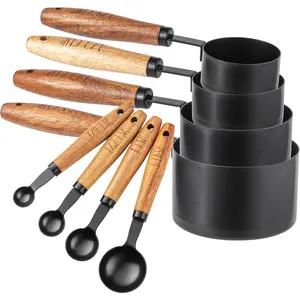 8 Piece Measuring Cups Set and Measuring Spoons Set-Nesting Kitchen Measuring Set, Liquid and Dry Measuring Cup Set (Black)