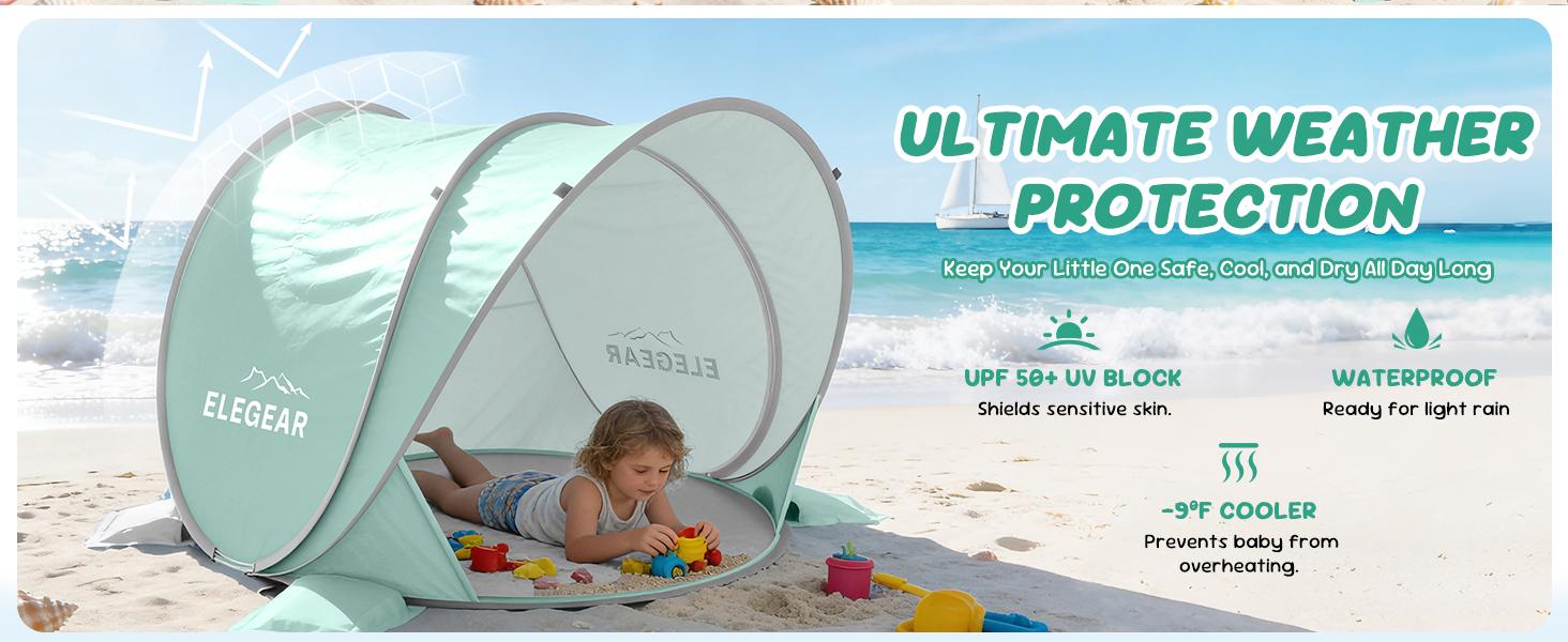 Elegear Pop Up Baby Beach Tent with Mini Canopy, UPF 50+ UV Protection, 1S Setup Portable Sun Shelter for Infant Outdoor Indoor Play - Blue Elegear Pop Up Baby Beach Tent with Mini Canopy, UPF 50+ UV Protection, 1S Setup Portable Sun Shelter for Infant Outdoor Indoor Play - Blue