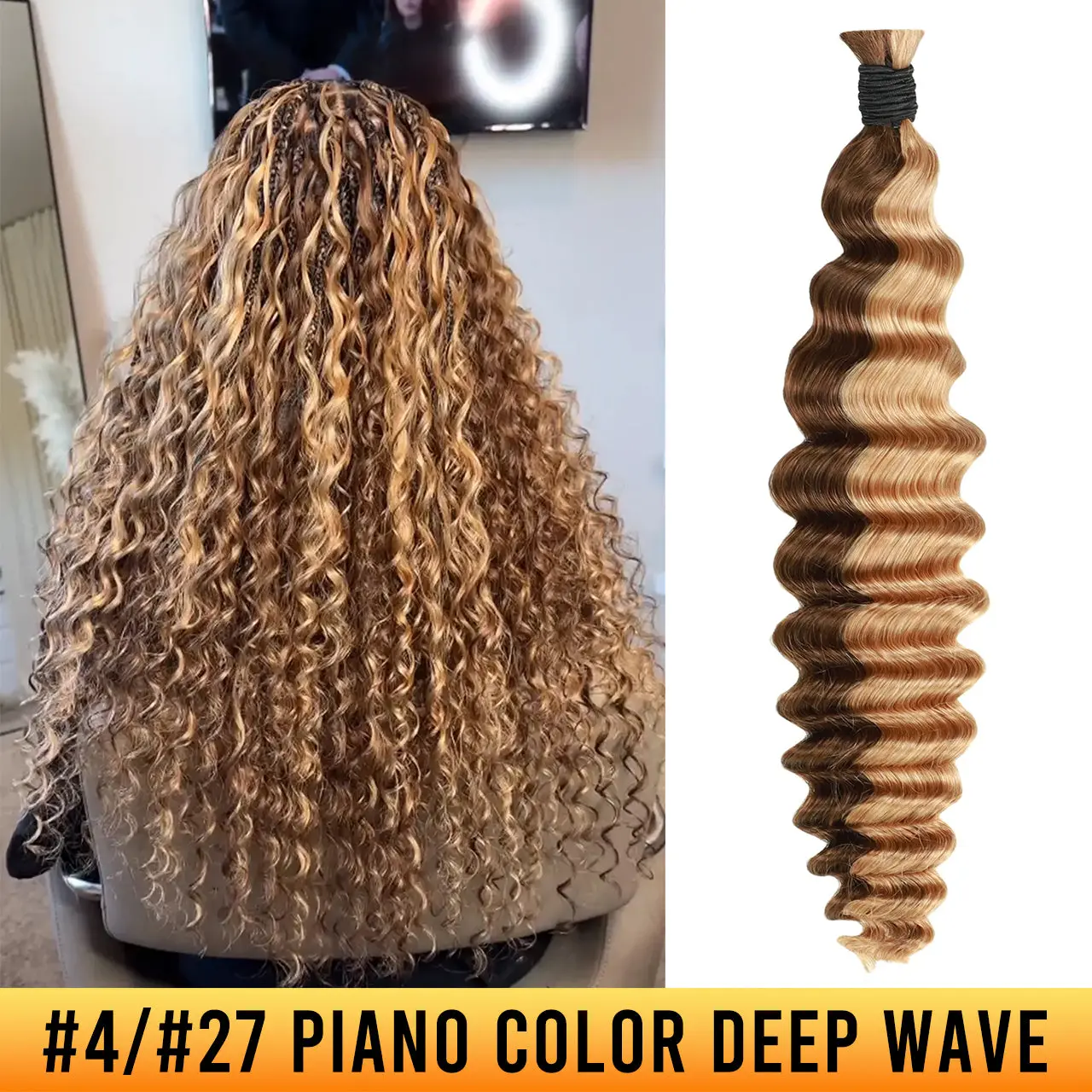 Ygwigs Piano Color Deep Wave Bulk Human Hair for Braiding – #4/27 #4/30 #27/613 Highlight Blend Soft Bouncy Curls Natural Look  Perfect for Knotless Braids & Boho Styles