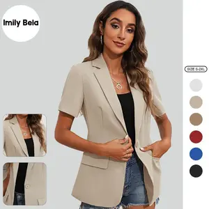 Imily Bela  Women's Short Sleeve Casual Blazer Lapel Open Front Work Office Jacket(Sheet)