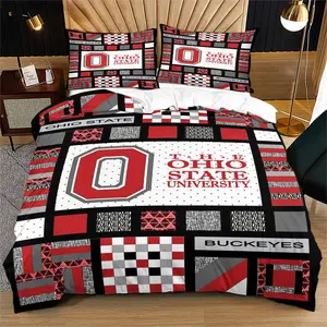 Ohio State University Duvet Cover Set, Includes One Fitted Sheet & Half Pillowcases, Plaid Design, Comfortable Bedding for Bedroom & Dormitory