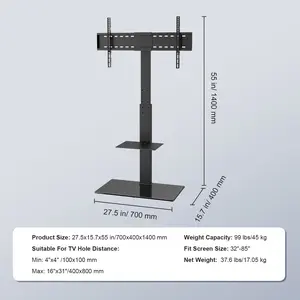 Summervibes VEVOR TV Stand Mount, Swivel Tall TV Stand for 32 to 85 inch TVs, Height Adjustable Portable Floor TV Stand with Tempered Glass Base for Bedroom, Living Room