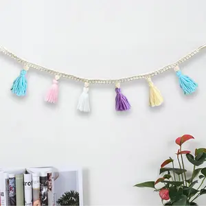 Woven Boho Tassel Banner Colorful Fringe Garland Wall Hanging Decor Festive Ornaments for Christmas Party and Kids Bedroom