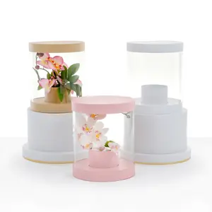 Round Flower/Gift Box with Clear Plastic Walls, 8.6" dia. x 10.2", Various Colors | W977