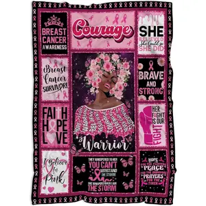 Breast Cancer Awareness Blanket, Breast Cancer Gifts for Women, Surgery Recovery Gifts, Cancer Warrior Gift for Mom Wife Sister, Breast Cancer Survivor, Encouragement Gift, Inspirational Gift