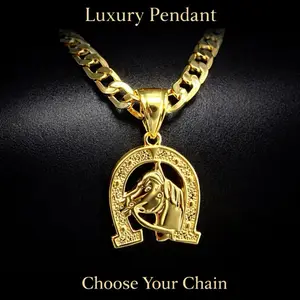 Luxury Horseshoe Pendant  14K Gold Plated | Cuban Chain Included | Unisex