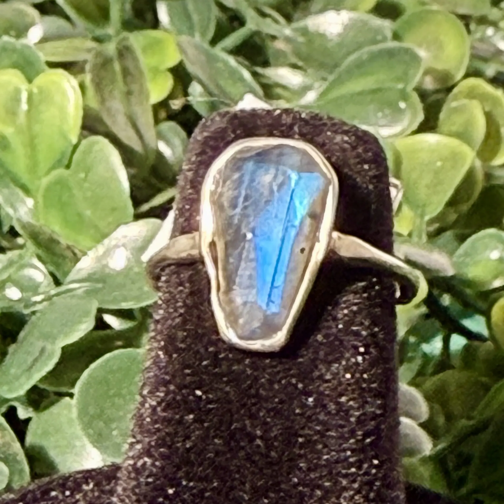 Unisex Labradorite Coffin Ring - Size 4, Crafted by Nugent Jewelry, Semiprecious Stone Jewelry for Grounding, Protection, Everyday Wear, Daily Spiritual Empowerment & Intuition, Iridescent Blues And Greens