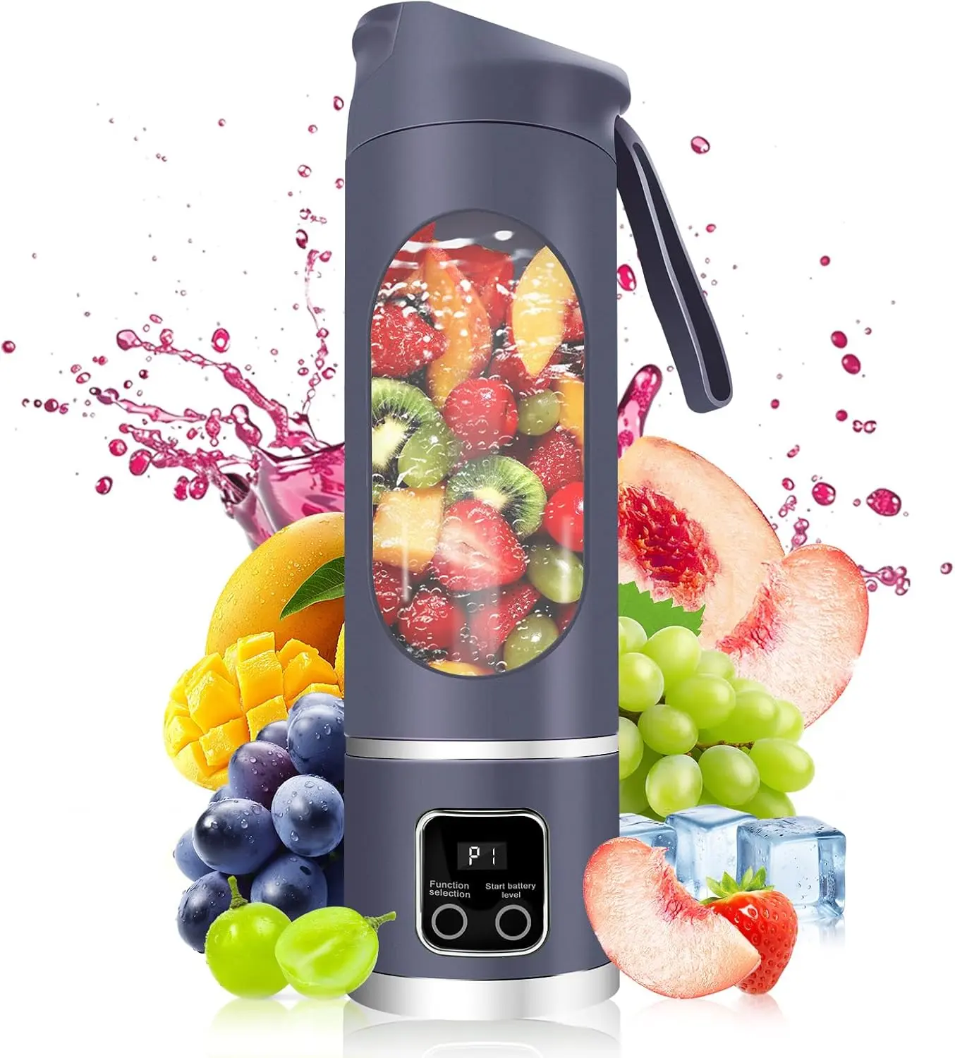 Lightweight Compact Mini USB-Powered Vertical Cup Portable Blender (500ml) - BPA-Free PCTG Body, 304SS Blades, 50W, Ice Crush, USB-C, for Shakes Smoothies, Home Office Use (White/Purple)