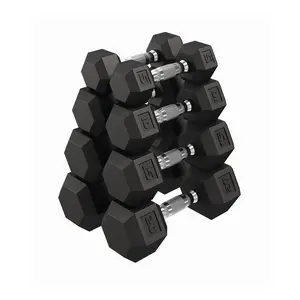 Hexagonal dumbbell set 100 pounds - PVC coated anti roll dumbbell - Non slip grip - Hand weight for home gym strength training - Pair packaging, multiple weight options - Black