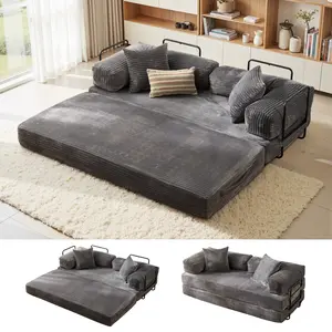 Convertible Floor Sofa Bed, Foldable Mattress Cloud Couch with Pillow Back & Armrest, Plush & Corduroy Sleeper Sofa Bed with Fixed-Shape Frame, Compressed Couch for Living Room Bedroom, Apartment