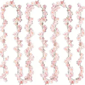 Artificial Cherry Blossom Vine, 6 Counts/set Fake Cherry Blossom Vine, Decorative Flower Vine for Wedding Bathroom Party Decoration, Fruit