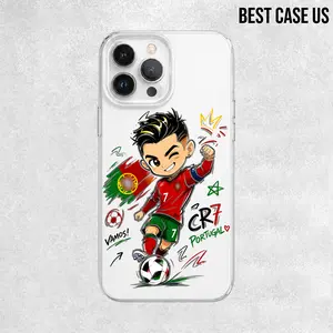 4 Styles Cute Cartoon Chibi Siu CR7 Ronaldo Clear Phone Case - Portugal Football Star Graphic Cover for iPhone 17 16 15 14 13 12 11 Pro Max, Trendy Soccer Fan Gift