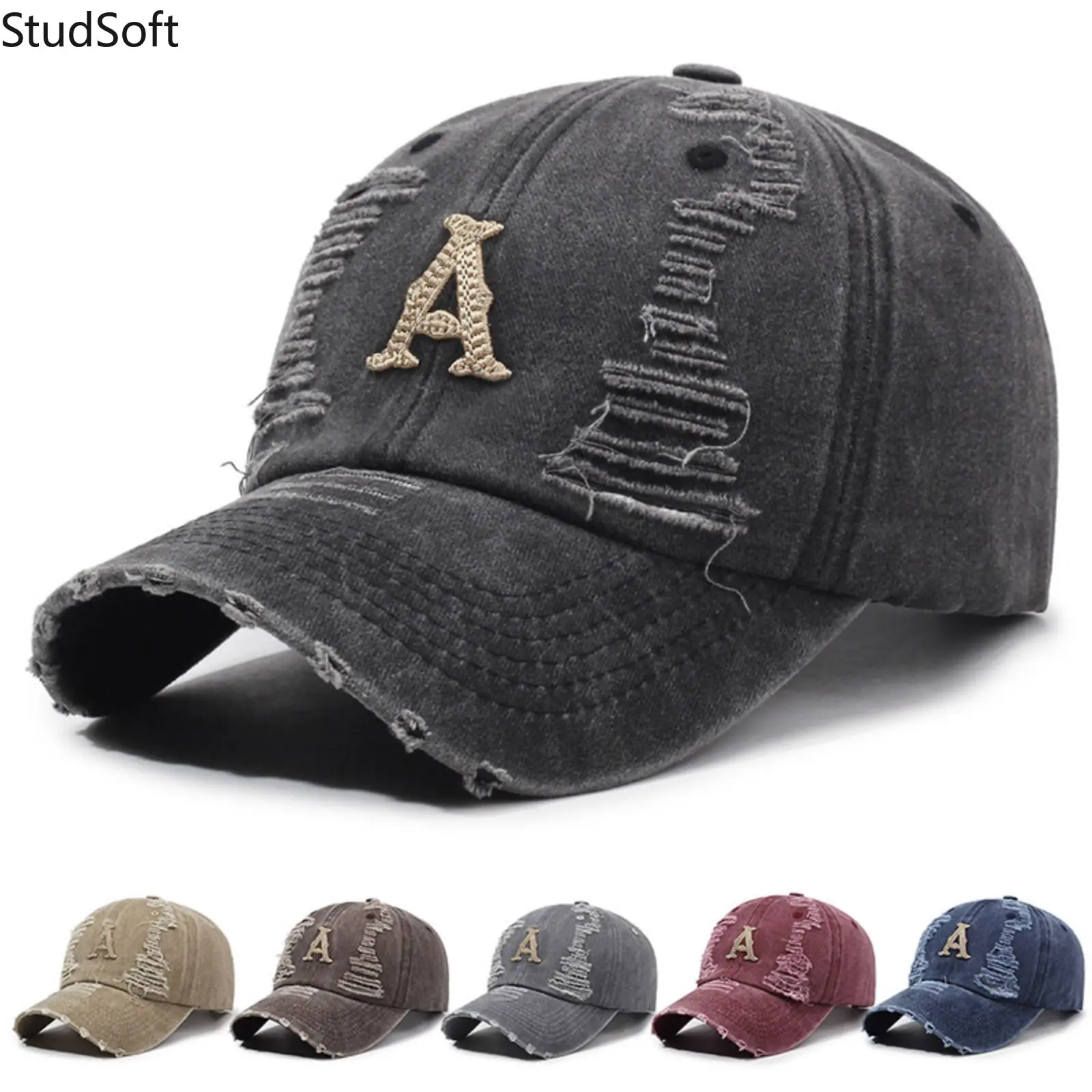 Unisex Casual Sports & Outdoor Hats - Soft-Top Cotton Baseball Cap with Washed Finish, Distressing, Embroidery, Frayed Edges, Versatile Outdoor Use, Soft Cotton