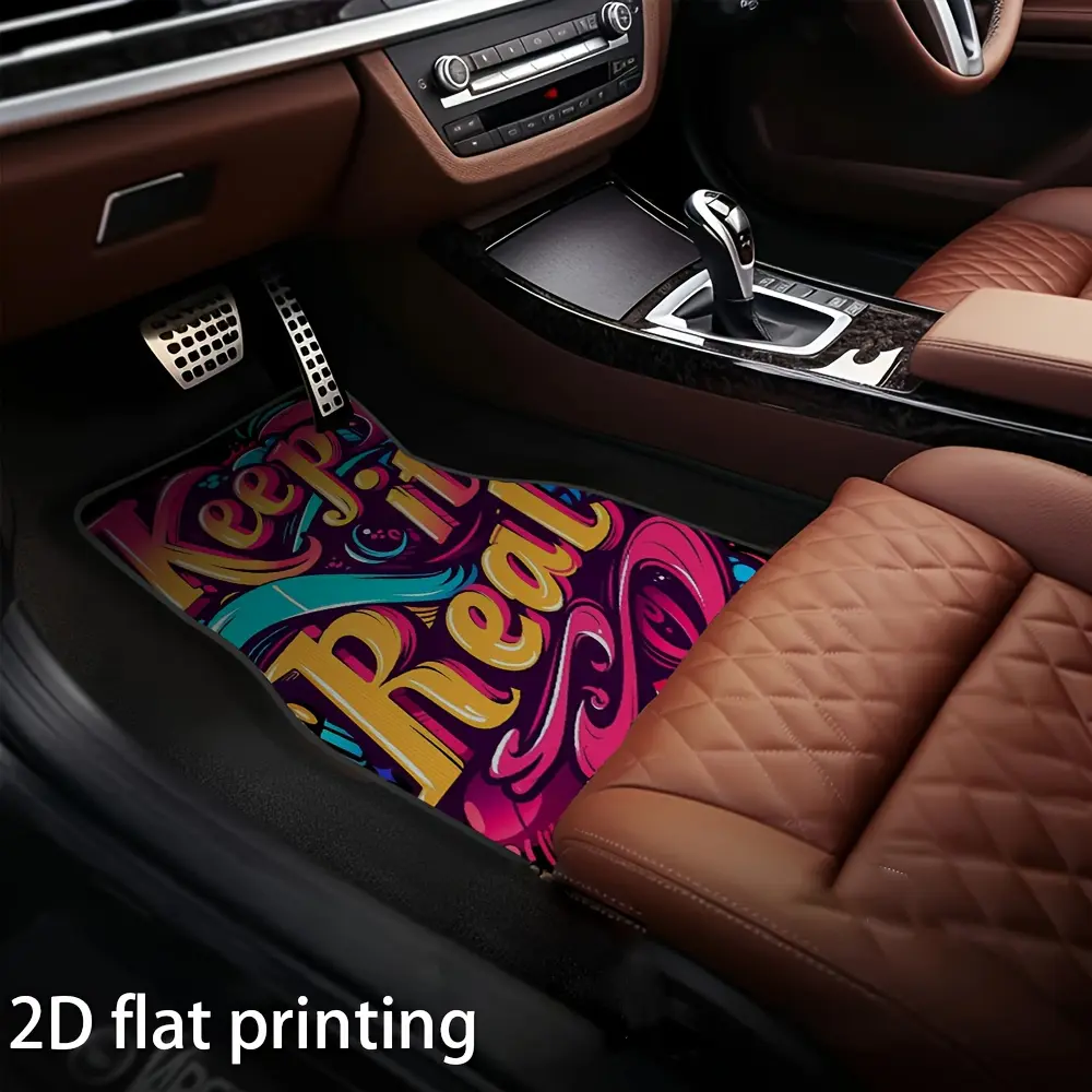 4Pcs car floor mat, colorful graffiti style letter pattern, general car floor mat, polyester fiber material, washable, universal in all seasons, Car Interior Accessory, car accessories for front and rear seats, easy to clean, car decoration accessories