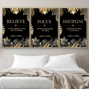 Full Set Motivational Quotes & Leaf Pattern Unframed Painting Canvas Art, Decor for Home Living Room Bedroom Office School, Poster art decor wall Artwork Hand unframed wall art decor