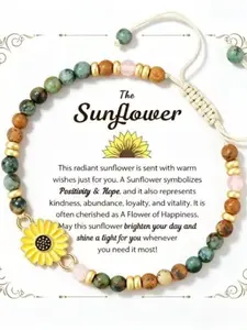 Sunflower Natural Stone Beaded Bracelet, Bohemian Adjustable Woven Rope, Positive Hope Inspirational Jewelry, Perfect Gift for Women