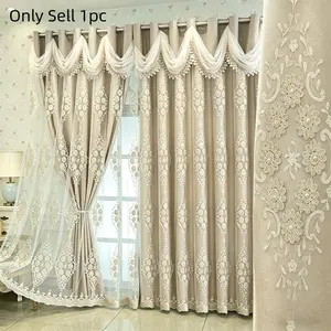 1pc European Style Double Layer Curtains, Wave Header Decor, Multiple Colors Available, Living Room Drapes, Luxurious Floral Embroidery, Bedroom Curtains, Home Decoration Curtain, Window Curtain