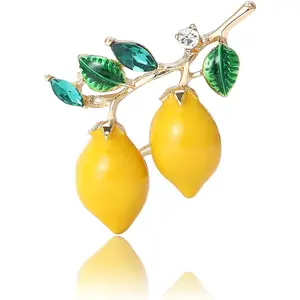 L-BR023 Rhinestone Lemon Brooches for Women Men Crystal Elegant Yellow Fruit Lemon Brooch Pin Dainty Cute Christmas Wedding Birthday Summer Holiday Accessories