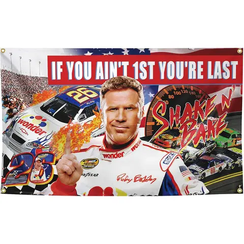 3x5ft Rectangular Ricky Bobby "If You Ain't First You're Last" Slogan Banner - Bright Double-Stitched Polyester, Brass Buttonholes, Celebrity Meme Decor, Outdoor Party Backdrop, Men's Dormitory Wall Decor, Fade Resistant, Fits Most Flagpoles