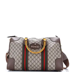 Pre-owned GUCCI Canvas Coated, Leather Travel Bags Neo Vintage Web Duffle Bag GG Coated Canvas with Leather Medium by Rebag