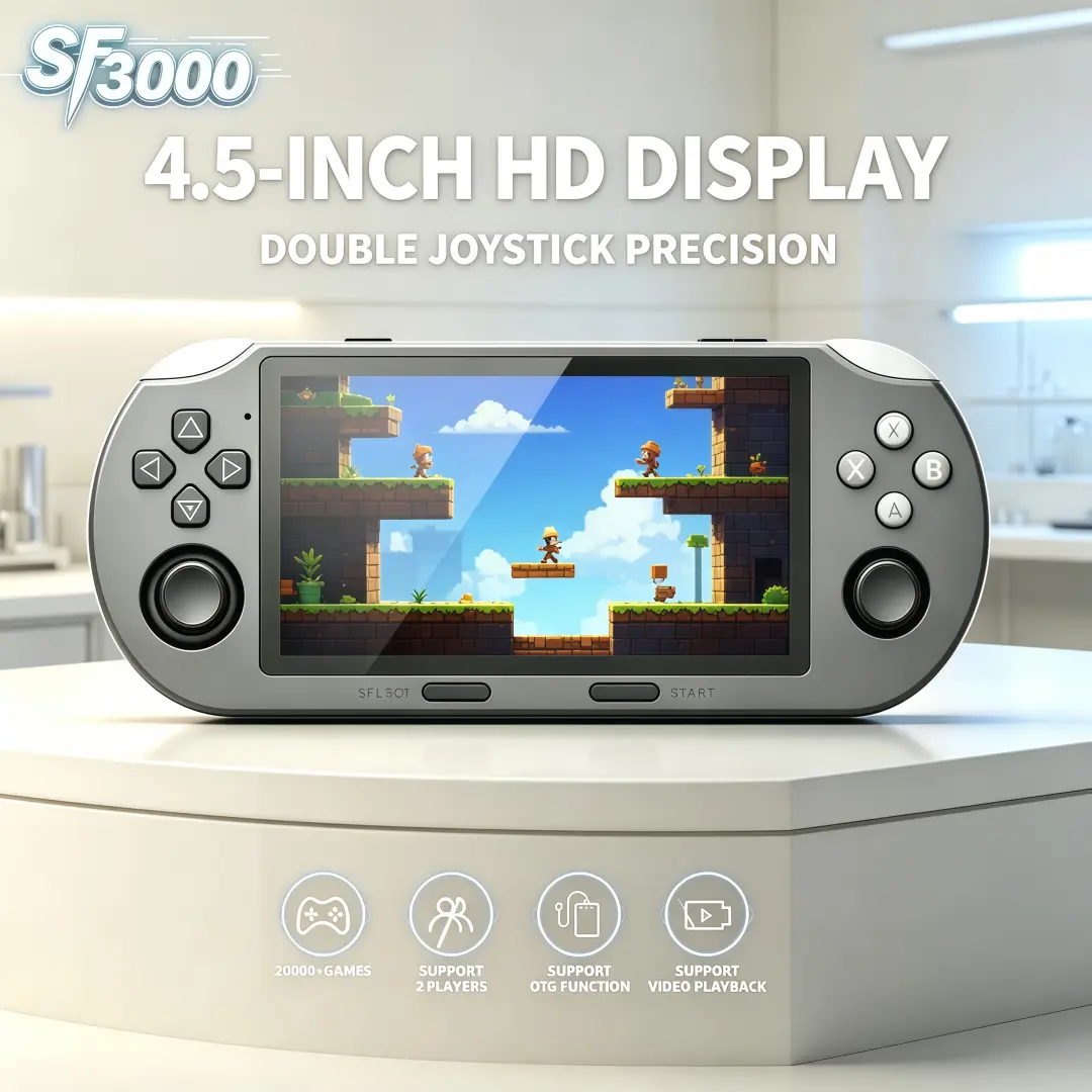 SF3000 Portable Retro Handheld Game Console - 4.5-in IPS Screen, 3000mAh Rechargeable Lithium Battery, 64GB TF Card Memory, 20000+ Pre-installed Arcade Games, Dual Joysticks, Compact Mini Player, Ideal Gift for Kids (Birthday, Back-to-School)