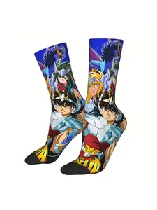 Retro Animation Sock Printed for Man Polyester, Graphic Print, Retro Fashion, Artistic Socks, Unique Print, Comfortable Fit,