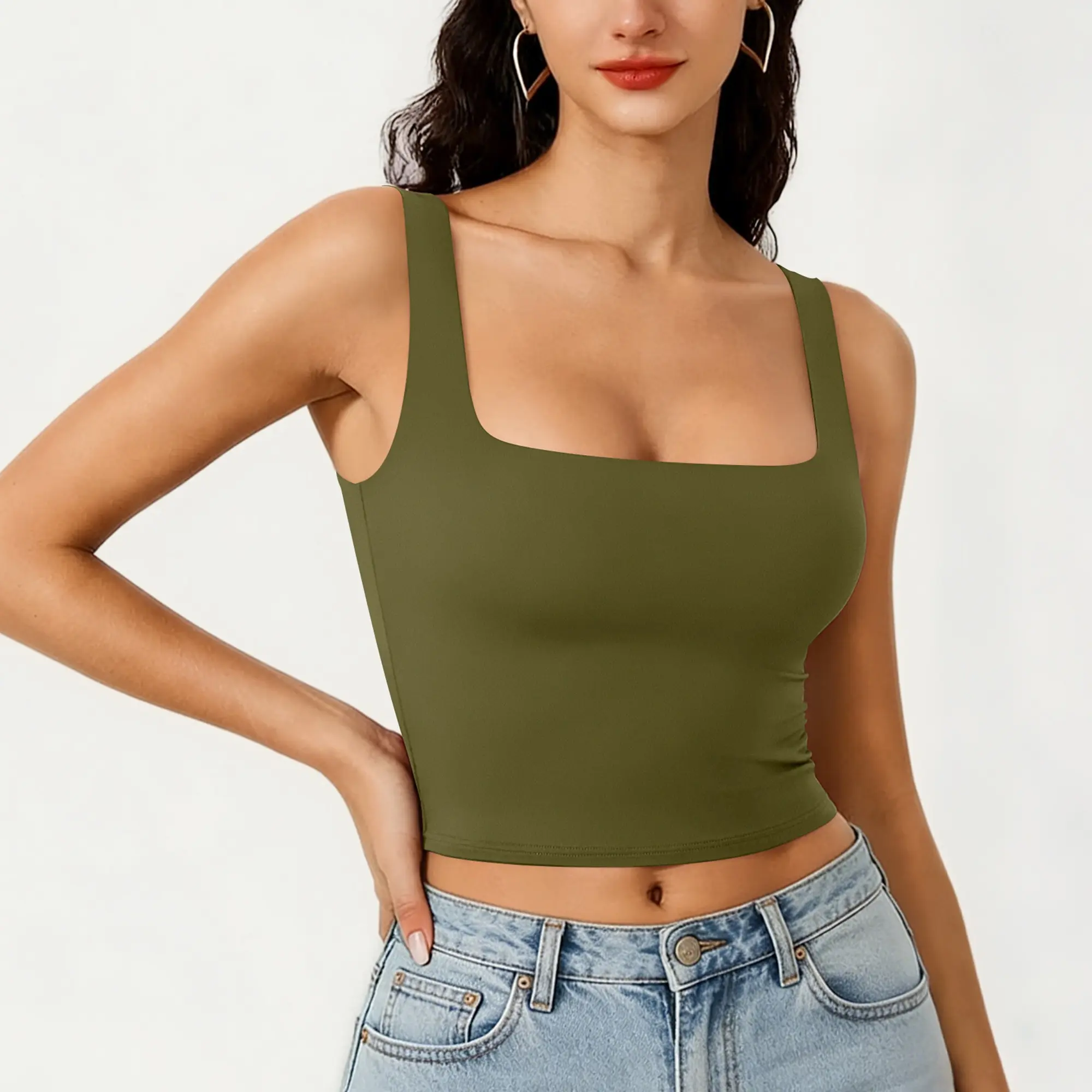 Avidlove Women's Square Neck Crop Top Double Lined Seamless Tank Fitted Basic Summer Cute Going Out Top Casual