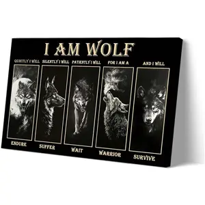 Sboobily Wolf Wall Art Framed Inspirational Quotes Poster Vintage Canvas Wolf Pictures Wall Decor Prints, Modern Animal Painting Black Artwork for Home Decor 08x12 inches
