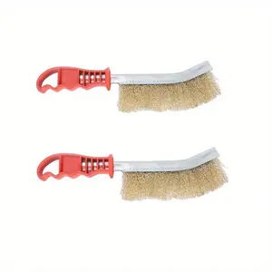 2PCS, Wire Brush, Copper Plated Wire Knife Type Brush, Plastic Handle Cleaning Industrial Wire Brush, Copper Wire Rust Brush, Barbecue Wire Brush, Polishing Brush, Cleaning Supplies, Cleaning Tool