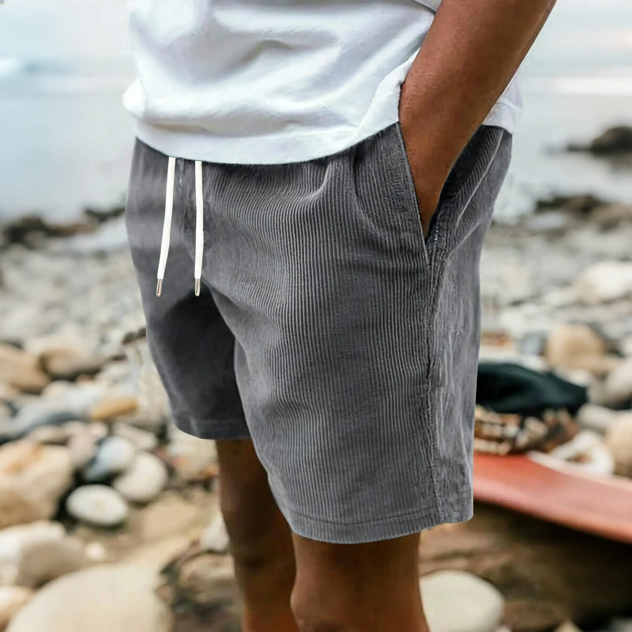 Pack of 5 men’s summer corduroy casual shorts, loose straight fit, breathable fabric Pack of 5 men’s summer corduroy casual shorts, loose straight fit, breathable fabric