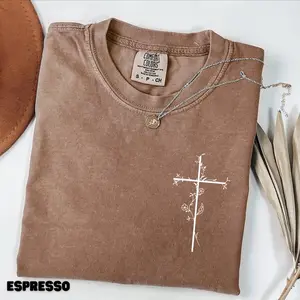 Comfort Colors Aesthetic Christian Floral Cross TShirt, Religious T-Shirt, Minimalist Scripture Tee, Christian Faith TShirt, Cross Religious T-Shirt Gift
