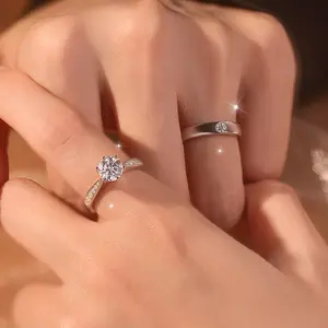 1CT Moissanite Simulant Open Couple Wedding Band, 1 Carat Diamond Engagement Gift for Couples, Moissanite CZ Ring, Promise Toe Ring, Moissanite Cz Rings