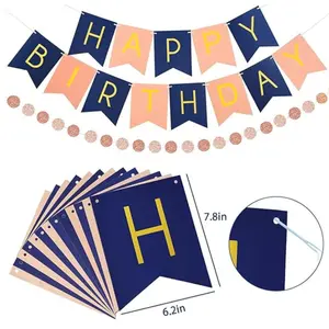61 Pieces Balloon Navy Rose Gold Birthday Decorations  kit with foil Balloons,Flower Pompoms,Round String Suit for 1st 16th 21th 25th 30th 35th 40th, Women Grils Navy Rose Gold Birthday Party1