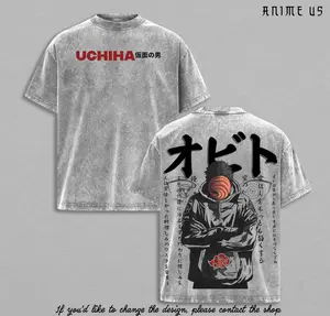 Obito Uchiha Anime Narut0 T-Shirt Vintage Washed Heavyweight Cotton Oversized Manga Graphic Tee, Akatsuki Anime Streetwear Shirt